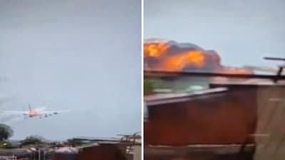 Snippets from a viral video that claims to show horrifying Ahmedabad plane crash. (Screengrab (X)) Snippets from a viral video that claims to show horrifying Ahmedabad plane crash. (Screengrab (X))