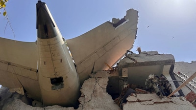 A view shows the rear of an Air India plane following its crash, in Ahmedabad, India, June 12, 2025. (Reuters)