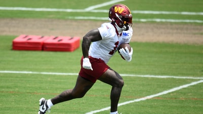 Washington Commanders wide receiver Deebo Samuel Sr. (1) works out during practice at NFL football minicamp, Wednesday, June 11, 2025, in Ashburn, Va. (AP Photo/Nick Wass) (AP) Washington Commanders wide receiver Deebo Samuel Sr. (1) works out during practice at NFL football minicamp, Wednesday, June 11, 2025, in Ashburn, Va. (AP Photo/Nick Wass) (AP)