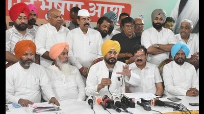 Congress leader Charanjit Singh Channi interacting during a press conference in Ludhiana on Thursday. (Gurpreet Singh/HT) Congress leader Charanjit Singh Channi interacting during a press conference in Ludhiana on Thursday. (Gurpreet Singh/HT)