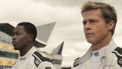 Damson Idris as Joshua Pearce and Brad Pitt as Sonny Hayes in a scene from the upcoming film, F1 (AP)