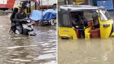 Waterlogging in Santosh Nagar and Champapet areas in Hyderabad after rainfall. (X/@ANI) Waterlogging in Santosh Nagar and Champapet areas in Hyderabad after rainfall. (X/@ANI)
