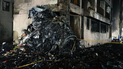 A view shows the wreckage of an Air India aircraft, bound for London's Gatwick Airport, which crashed during take-off from an airport in Ahmedabad. (Reuters)
