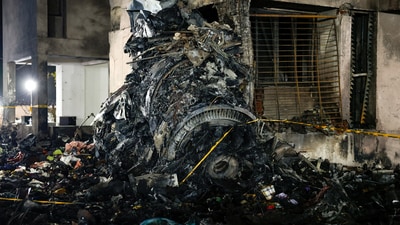 A view shows the wreckage of an Air India aircraft, bound for London's Gatwick Airport, which crashed during take-off from an airport in Ahmedabad. (REUTERS)