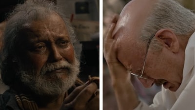 Mithun Chakraborty and Anupam Kher in a still from The Bengal Files teaser. Mithun Chakraborty and Anupam Kher in a still from The Bengal Files teaser.
