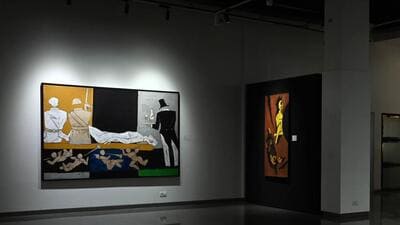 Mumbai, India. June 04, 2025: Twenty-five rare paintings by the late Indian modernist painter M.F. Husain are displayed at the Pundole Gallery in Hamilton House, South Mumbai.Mumbai, India. June 04, 2025. (Photo by Raju Shinde/HT Photo) (Hindustan Times) Mumbai, India. June 04, 2025: Twenty-five rare paintings by the late Indian modernist painter M.F. Husain are displayed at the Pundole Gallery in Hamilton House, South Mumbai.Mumbai, India. June 04, 2025. (Photo by Raju Shinde/HT Photo) (Hindustan Times)