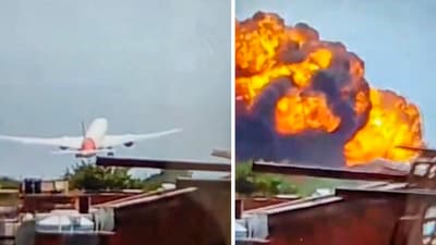 The London-bound Air India plane crashed moments after taking off from the Ahmedabad airport. (PTI) The London-bound Air India plane crashed moments after taking off from the Ahmedabad airport. (PTI)