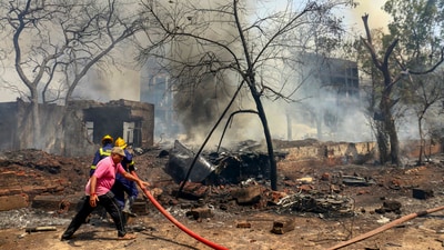 The aircraft carrying 232 passengers and 10 crew crashed in Meghaninagar area near the Sardar Vallabhbhai Patel International Airport around 2 pm. (PTI) The aircraft carrying 232 passengers and 10 crew crashed in Meghaninagar area near the Sardar Vallabhbhai Patel International Airport around 2 pm. (PTI)