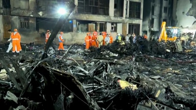 Rescue and relief work underway following the Air India plane crash, in Ahmedabad. (PTI) Rescue and relief work underway following the Air India plane crash, in Ahmedabad. (PTI)