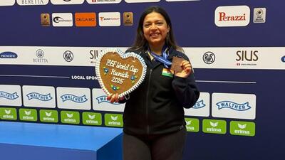 Sift Kaur Samra followed her gold in Buenos Aires with a bronze in Munich on Thursday. (NRAI) Sift Kaur Samra followed her gold in Buenos Aires with a bronze in Munich on Thursday. (NRAI)