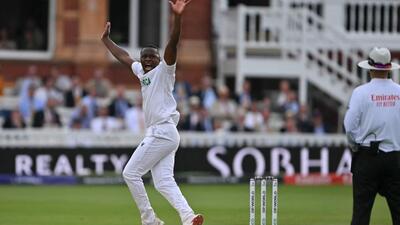 South Africa's Kagiso Rabada appeals successfully for a LBW against Australia's Alex Carey on Day 2 of WTC final on Thursday. (AFP)