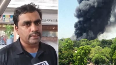 Chandrakant Patil, an IndiGo passenger, said he was about to board his flight to Pune when he saw thick plumes of smoke rising from a distance. (X/@ANI) Chandrakant Patil, an IndiGo passenger, said he was about to board his flight to Pune when he saw thick plumes of smoke rising from a distance. (X/@ANI)