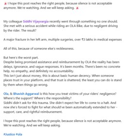LinkedIn post about the Noida woman's accident. (LinkedIn/Pratyush Singh) LinkedIn post about the Noida woman's accident. (LinkedIn/Pratyush Singh)