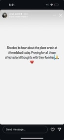 Virat Kohli's Instagram story on Air India plane crash Virat Kohli's Instagram story on Air India plane crash
