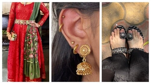 From draping a dupatta, cinched with a belt, to jhumkas and kolhapuri, the accessories elevate the ethnic wear. (Pinterest) From draping a dupatta, cinched with a belt, to jhumkas and kolhapuri, the accessories elevate the ethnic wear. (Pinterest)