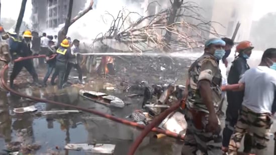 A London-bound Air India plane carrying 242 passengers and crew crashed in a residential area here minutes after taking off from the Ahmedabad airport on Thursday afternoon. Many people were feared killed.(via REUTERS)