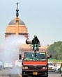 An anti-smog gun at South block on Raisina Hill in New Delhi on Friday. (ANI) An anti-smog gun at South block on Raisina Hill in New Delhi on Friday. (ANI)