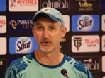 Pakistan head coach Jason Gillespie during a press conference.
