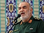 Head of Iranian revolutionary guard corps (IRGC) Hossein Salami speaks during a ceremony marking the first anniverary of the death of the late Iranian president Ebrahim Raisi in Tehran on May 15, 2025