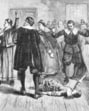 Undated engraving entitled "WITCHCRAFT AT SALEM VILLAGE". (Bettmann Archive/Getty)