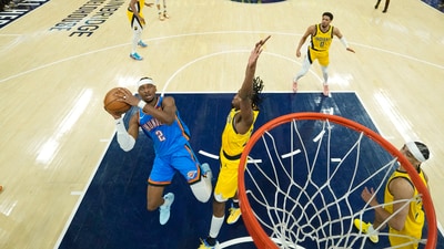 Shai Gilgeous-Alexander shoots over Aaron Nesmith in NBA Finals game 3. (IMAGN IMAGES via Reuters Connect)