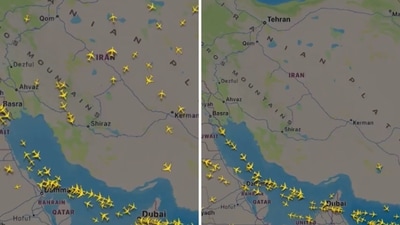 Snippets from Flightradar24 timelapse following Israel's strikes on Iran. (X/@flightradar24) Snippets from Flightradar24 timelapse following Israel's strikes on Iran. (X/@flightradar24)
