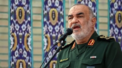 Head of Iranian revolutionary guard corps (IRGC) Hossein Salami speaks during a ceremony marking the first anniverary of the death of the late Iranian president Ebrahim Raisi in Tehran on May 15, 2025 (AFP) Head of Iranian revolutionary guard corps (IRGC) Hossein Salami speaks during a ceremony marking the first anniverary of the death of the late Iranian president Ebrahim Raisi in Tehran on May 15, 2025 (AFP)
