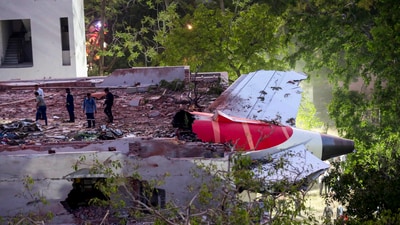Remains of the Air India plane that crashed moments after taking off from the Ahmedabad airport. (PTI) Remains of the Air India plane that crashed moments after taking off from the Ahmedabad airport. (PTI)