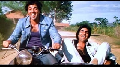 Dharmendra and Amitabh Bachchan in a still from Sholay Dharmendra and Amitabh Bachchan in a still from Sholay