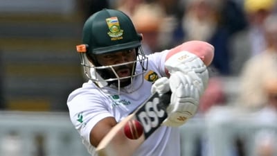 South Africa's captain Temba Bavuma was 65 not out, his running restricted but not his batting technique. (AFP) South Africa's captain Temba Bavuma was 65 not out, his running restricted but not his batting technique. (AFP)