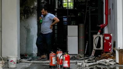 The blaze started around 5am in Sumitra Hospital’s ground-floor record room, which was locked and unoccupied at the time. (Sunil Ghosh/HT Photo) The blaze started around 5am in Sumitra Hospital’s ground-floor record room, which was locked and unoccupied at the time. (Sunil Ghosh/HT Photo)
