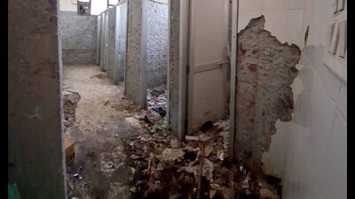 The work continues at the male toilet in the emergency and trauma wards in the civil hospital in Ludhiana. (HT Photo)