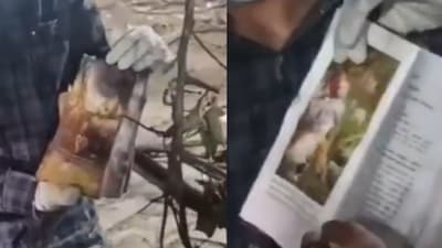 Some users on social media platform termed the survival of the Bhagavad Gita scripture as a "miracle amidst tragedy". (X/@Harshpatel1408) Some users on social media platform termed the survival of the Bhagavad Gita scripture as a "miracle amidst tragedy". (X/@Harshpatel1408)