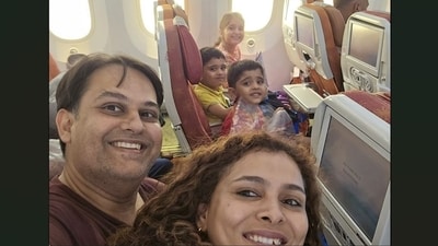 While on the plane, Pratik Joshi took a selfie of the family in which all five of them are seen smiling. (X/@volcaholic1)