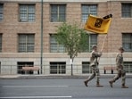 U.S. Army soldiers march in formation as they conduct drills ahead of tomorrow's 250th anniversary parade on June 13, 2025 in Washington, DC. U.S. Army soldiers march in formation as they conduct drills ahead of tomorrow's 250th anniversary parade on June 13, 2025 in Washington, DC.