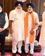 Shiromani Akali Dal president Sukhbir Singh Badal welcoming Sikandar Singh Maluka back into the party fold as SAD secretary general Balwinder Singh Bhundar and spokesperson Dr Daljit Singh Cheema look on in Chandigarh on Saturday. (X)