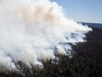 Smoke rises from the Jennings Creek Wildfire impacting Passaic County, NJ and Orange County, NY near Jennings Creek, New Jersey, U.S. November 9, 2024. New Jersey Department of Environmental Protection/Handout via REUTERS