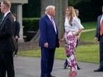 US President Donald Trump and First Lady Melania Trump during the Congressional picnic on the South Lawn of the White House in Washington, DC, on Thursday,