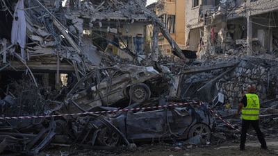 Israeli security forces inspect destroyed residential buildings that were hit by a missile fired from Iran, in Ramat Gan, near Tel Aviv, Israel, on Saturday, June 14, 2025. (Ariel Schalit/AP) Israeli security forces inspect destroyed residential buildings that were hit by a missile fired from Iran, in Ramat Gan, near Tel Aviv, Israel, on Saturday, June 14, 2025. (Ariel Schalit/AP)