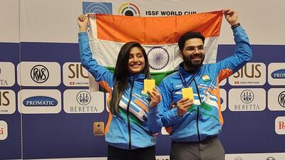 Arya Borse and Arjun Babuta got the better of the Chinese pair to win mixed team air rifle gold in Munich on Saturday. (NRAI)
