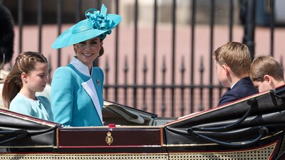 Britain's Catherine, Princess of Wales, Princess Charlotte, Prince George and Prince Louis ride in a carriage, as part of the Trooping the Colour parade to honour Britain's King Charles on his official birthday in London, Britain, June 14, 2025. REUTERS/Toby Melville (REUTERS)