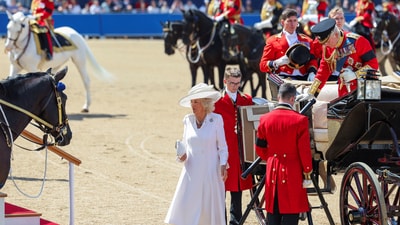 Britain's King Charles and Queen Camilla attend the Trooping the Colour parade which honours King Charles on his official birthday, in London, Britain, June 14, 2025. REUTERS/Isabel Infantes (REUTERS)