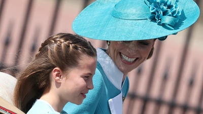 Britain's Catherine, Princess of Wales and Princess Charlotte ride in a carriage, as part of the Trooping the Colour parade to honour Britain's King Charles on his official birthday in London, Britain, June 14, 2025. REUTERS/Toby Melville (REUTERS)