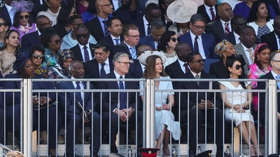 Britain's Prime Minister Keir Starmer and his wife Victoria Starmer attend the Trooping the Colour parade which honours King Charles on his official birthday, in London, Britain, June 14, 2025. REUTERS/Isabel Infantes (REUTERS)
