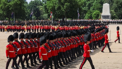 Members of the King's Guard take part in the Trooping the Colour parade which honours Britain's King Charles on his official birthday, in London, Britain, June 14, 2025. REUTERS/Isabel Infantes (REUTERS)