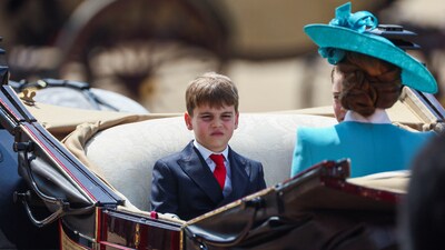 Britain's Prince Louis looks on as he rides a carriage with Prince George, Catherine, Princess of Wales, and Princess Charlotte as part of the Trooping the Colour parade which honours Britain's King Charles on his official birthday, in London, Britain, June 14, 2025. REUTERS/Isabel Infantes (REUTERS)