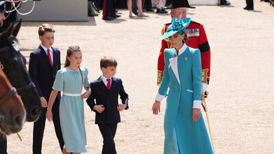 From left, Britain's Prince George, Princess Charlotte, Prince Louis and Kate Princess of Wales during the Trooping the Colour ceremony at Horse Guards Parade, in London, Saturday June 14, 2025. (Jonathan Brady/PA via AP) (AP) From left, Britain's Prince George, Princess Charlotte, Prince Louis and Kate Princess of Wales during the Trooping the Colour ceremony at Horse Guards Parade, in London, Saturday June 14, 2025. (Jonathan Brady/PA via AP) (AP)