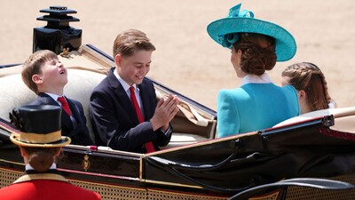 From left, Prince Louis, Prince George, Kate, the Princess of Wales and Princess Charlotte arrive for the Trooping the Colour, the king's annual birthday parade, at Horse Guards Parade, in London, Saturday, June 14, 2025. (Jonathan Brady/PA via AP) (AP) From left, Prince Louis, Prince George, Kate, the Princess of Wales and Princess Charlotte arrive for the Trooping the Colour, the king's annual birthday parade, at Horse Guards Parade, in London, Saturday, June 14, 2025. (Jonathan Brady/PA via AP) (AP)