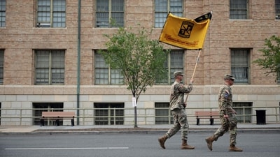 U.S. Army soldiers march in formation as they conduct drills ahead of tomorrow's 250th anniversary parade on June 13, 2025 in Washington, DC. (Getty Images via AFP) U.S. Army soldiers march in formation as they conduct drills ahead of tomorrow's 250th anniversary parade on June 13, 2025 in Washington, DC. (Getty Images via AFP)