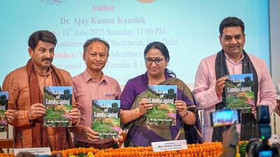 Delhi chief minister Rekha Gupta with Manoj Tiwari, Kapil Mishra, during the launch of the book at the Delhi Secretariat on Saturday. (Sanchit Khanna/HT Photo) Delhi chief minister Rekha Gupta with Manoj Tiwari, Kapil Mishra, during the launch of the book at the Delhi Secretariat on Saturday. (Sanchit Khanna/HT Photo)